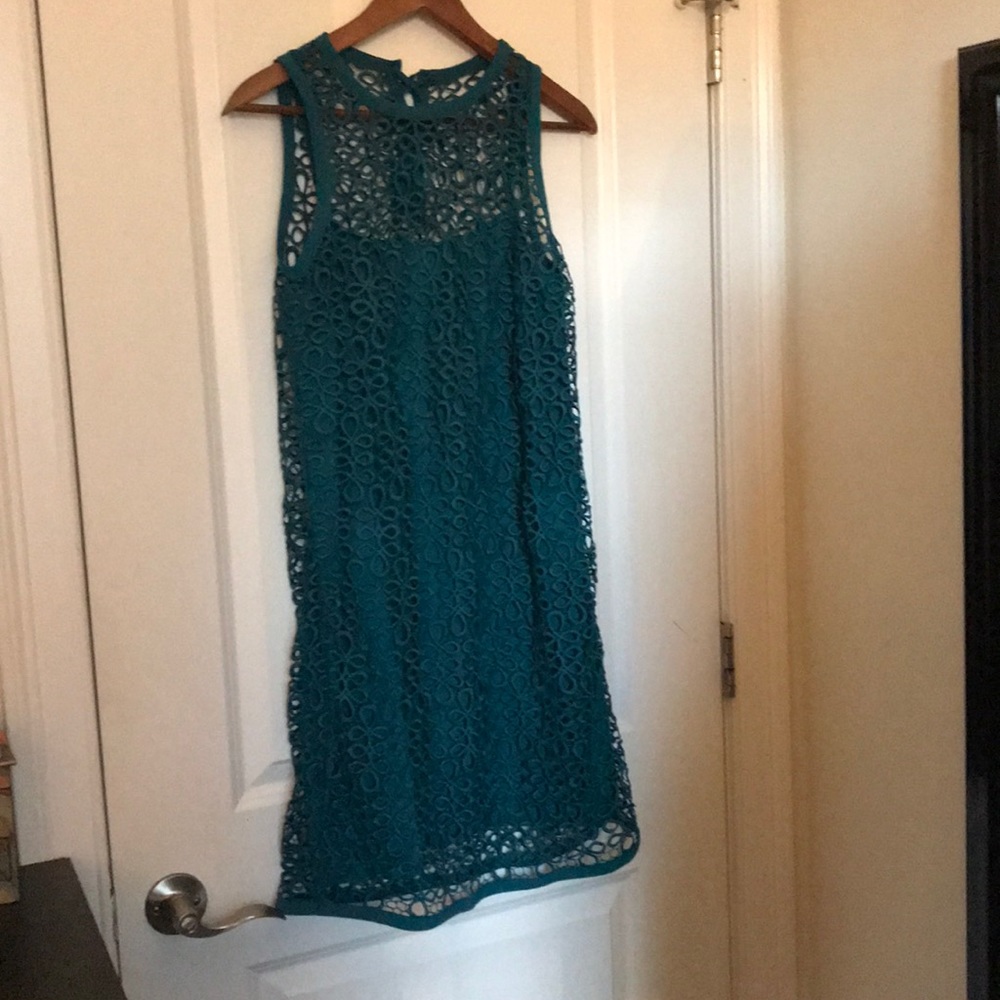 LOFT Green Lace Up Back Dress